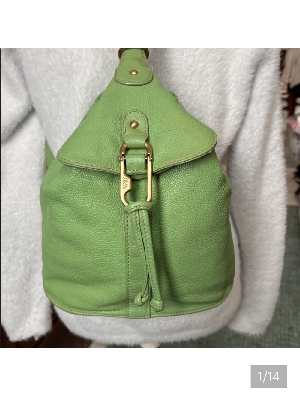Jones New York  mini backpack shoulder bag  sling back bag  leather
Sage green